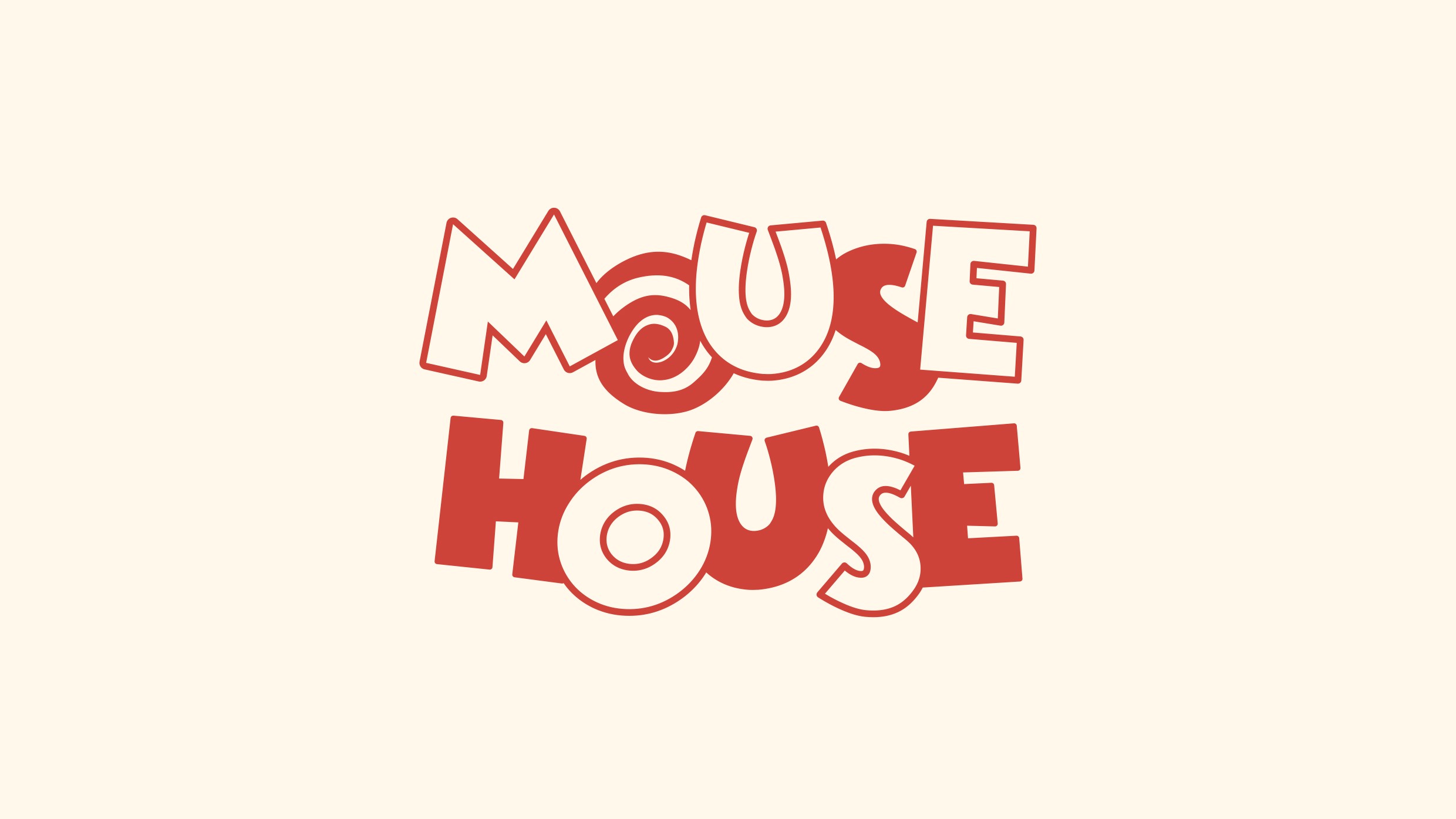 Одноцветный красный вариант знака Mouse House на кремовом фоне
